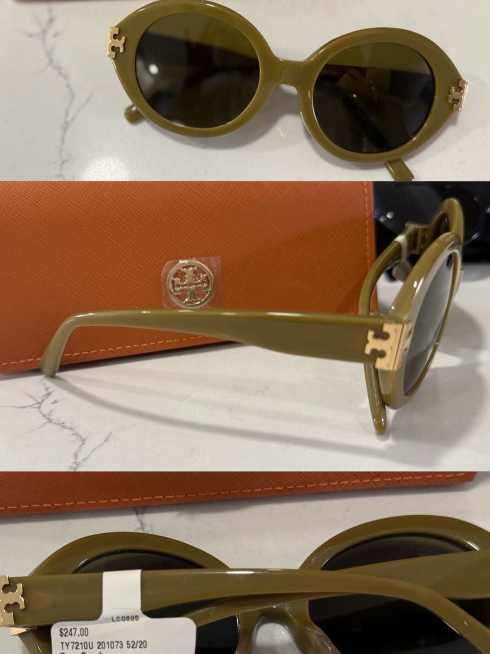 Tory Burch Olive Round Sunglasses with Gold Logo Accents